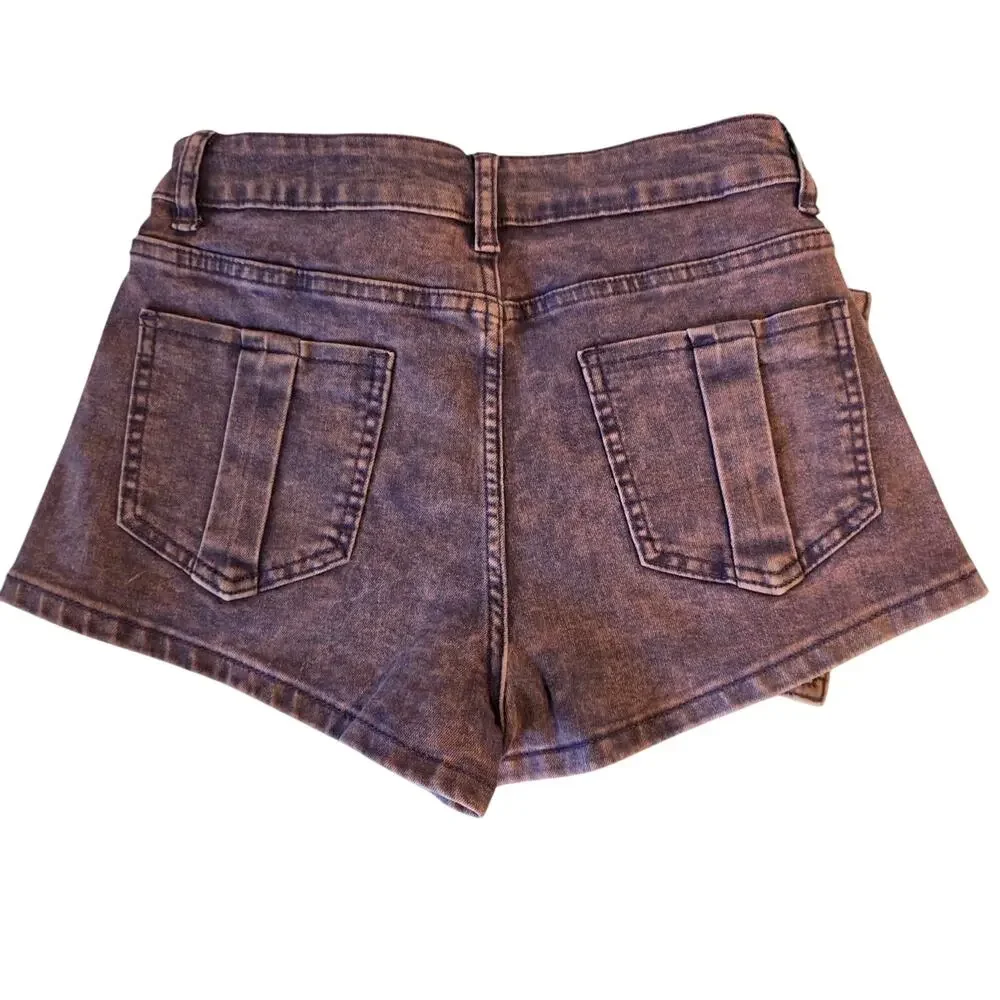 Purple‎ denim acid wash skort